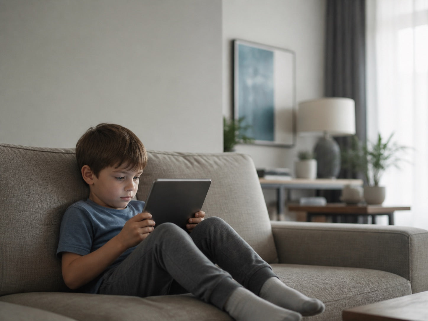 A child absorbed in passive screen time