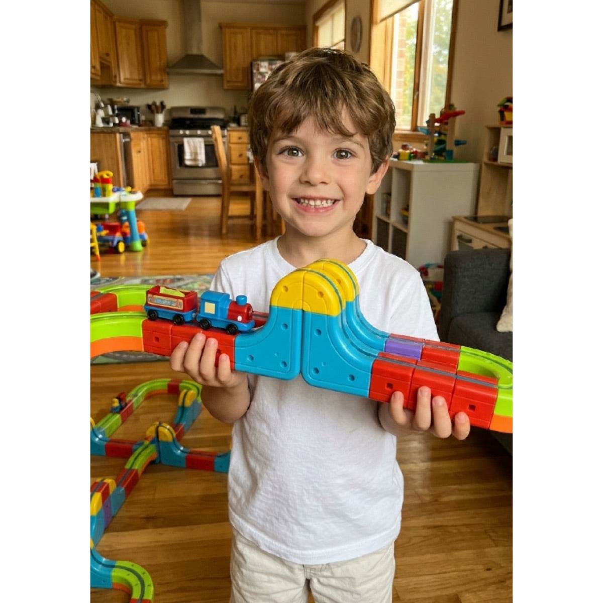 Child holding a MagTrack build